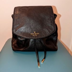 Kate Spade black leather drawstring backpack